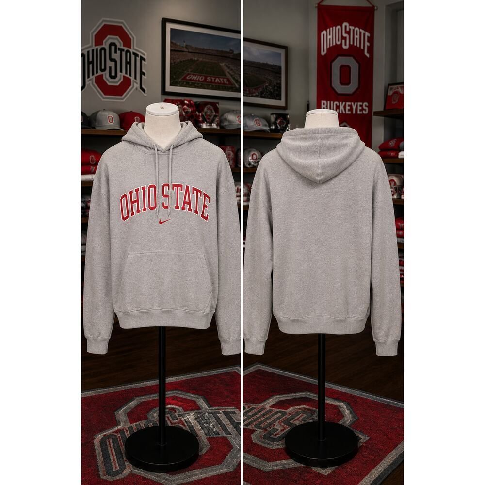 VTG Y2K Nike Ohio State Embroidered Hoodie Center Swoosh Gray Mens L NCAA